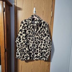 Chic Leopard Print Teddy Jacket